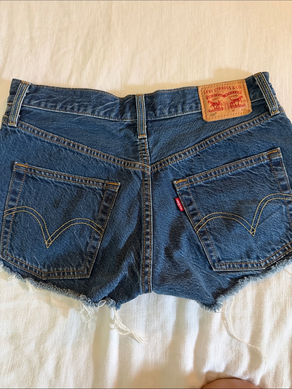 Levi's 501 Blue Denim Frayed Hem Women's Cutoff Shorts